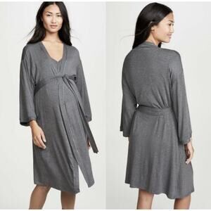 Hatch Women's Robe Maternity Bamboo Belted Pockets Hospital Lounge Grey One Size